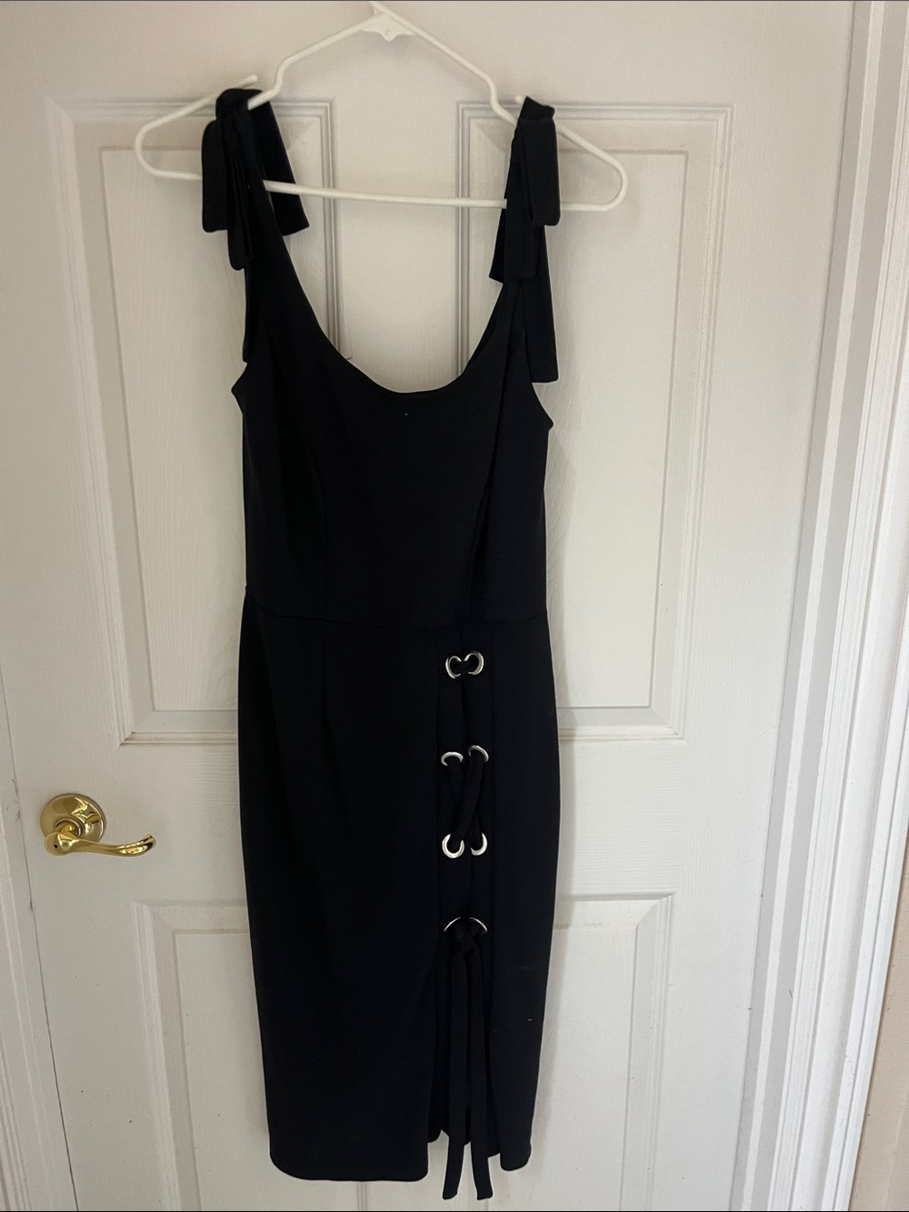 VENUS Black Midi Dress with Tie-Accent Straps